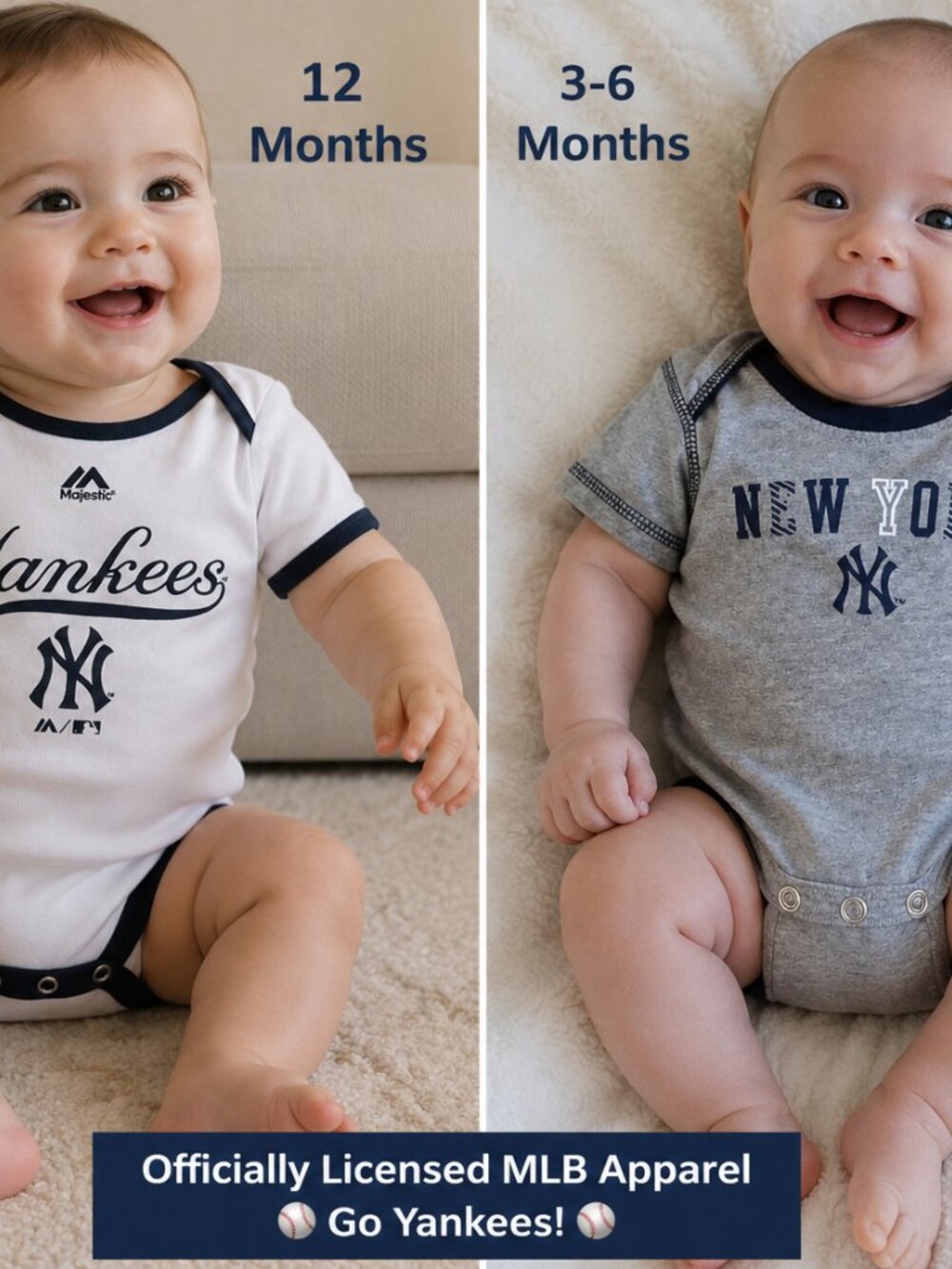 Majestic & Adidas New York Yankees Baby Bodysuit Bundle | 12M & 3-6M MLB